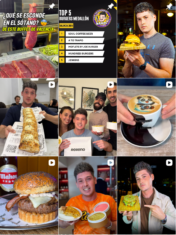 Influencer foodie @zampi_news colaborando con marcas de "gastronomía" – Agencia Brilla