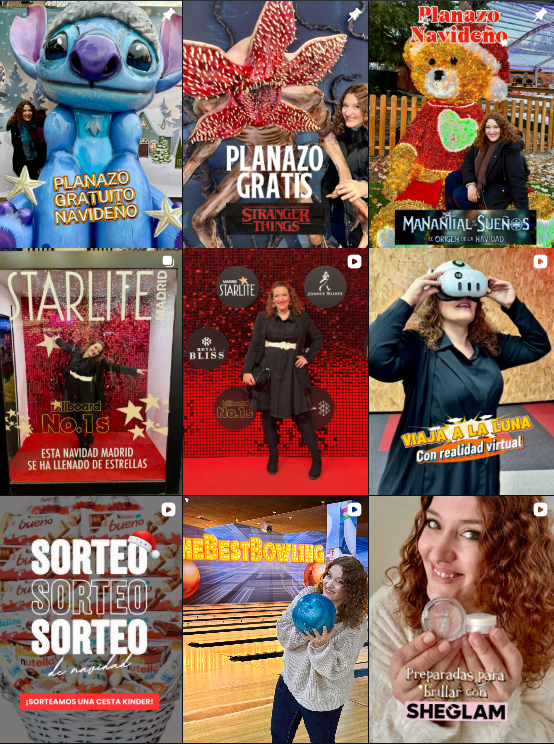 Influencer @sara_gdc compartiendo sorteos, planes navideños y actividades divertidas