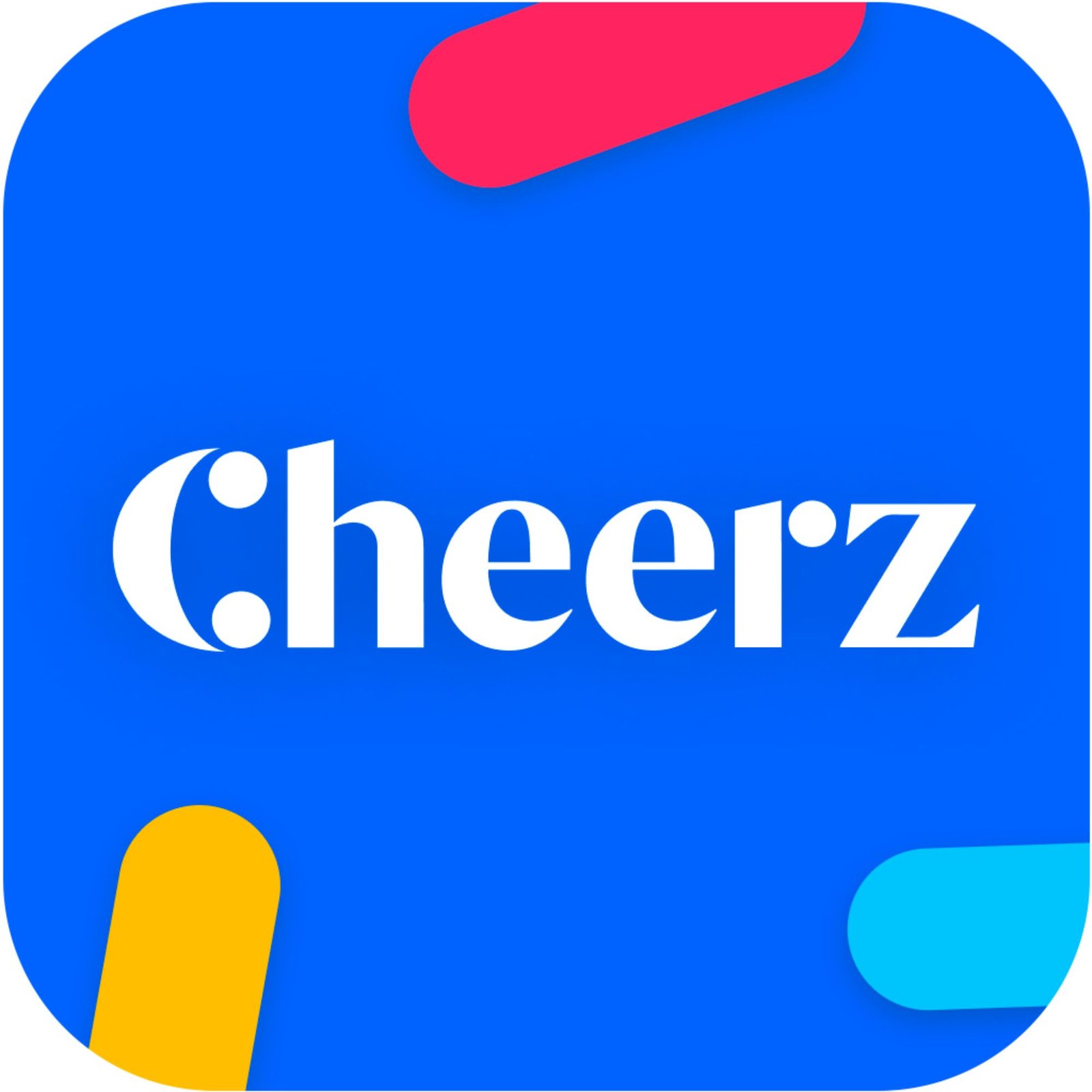 Logo de Cheerz, con fondo azul y letras blancas, acompañadas de formas geométricas de colores.