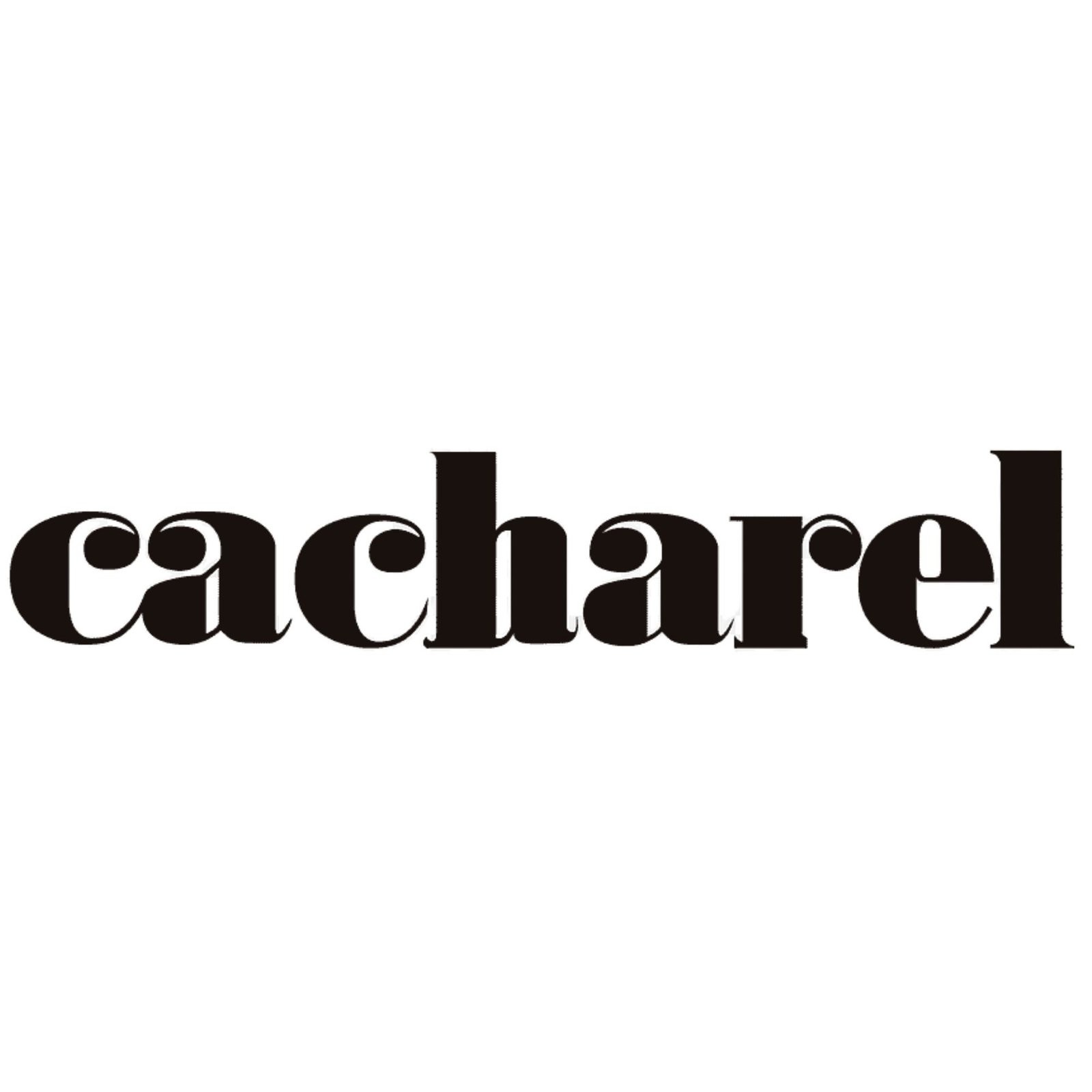 Logo de Cacharel, con un diseño elegante en letras negras y tipografía estilizada.