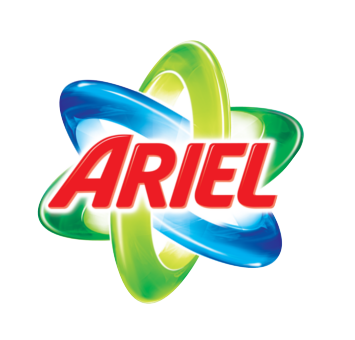 Logotipo de Ariel, marca de detergentes líder en el mercado.