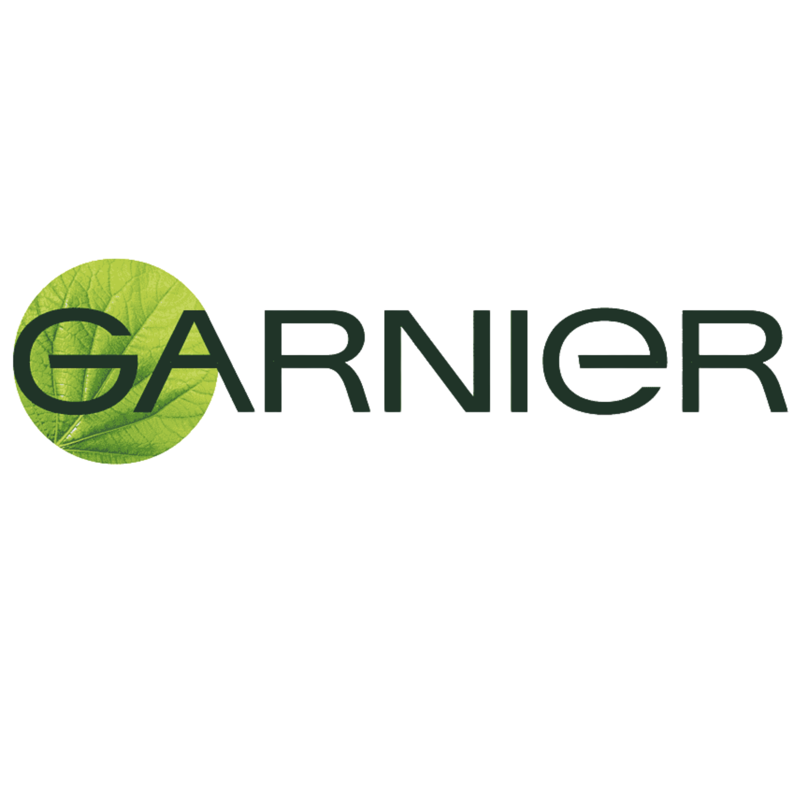 Logo de Garnier con diseño de hoja verde representando cosmética natural