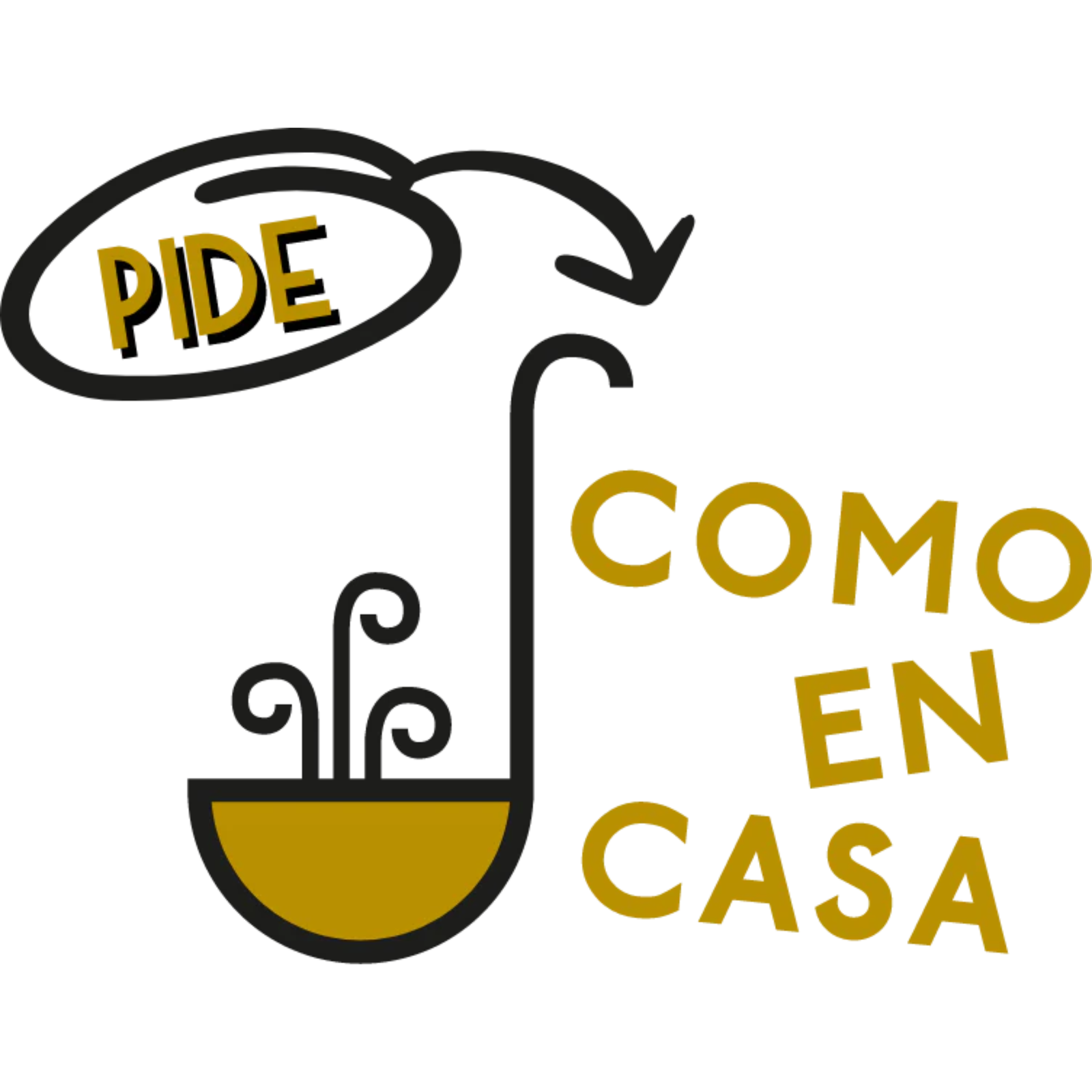 Logo de "Pide Como en Casa", servicio de comida a domicilio.