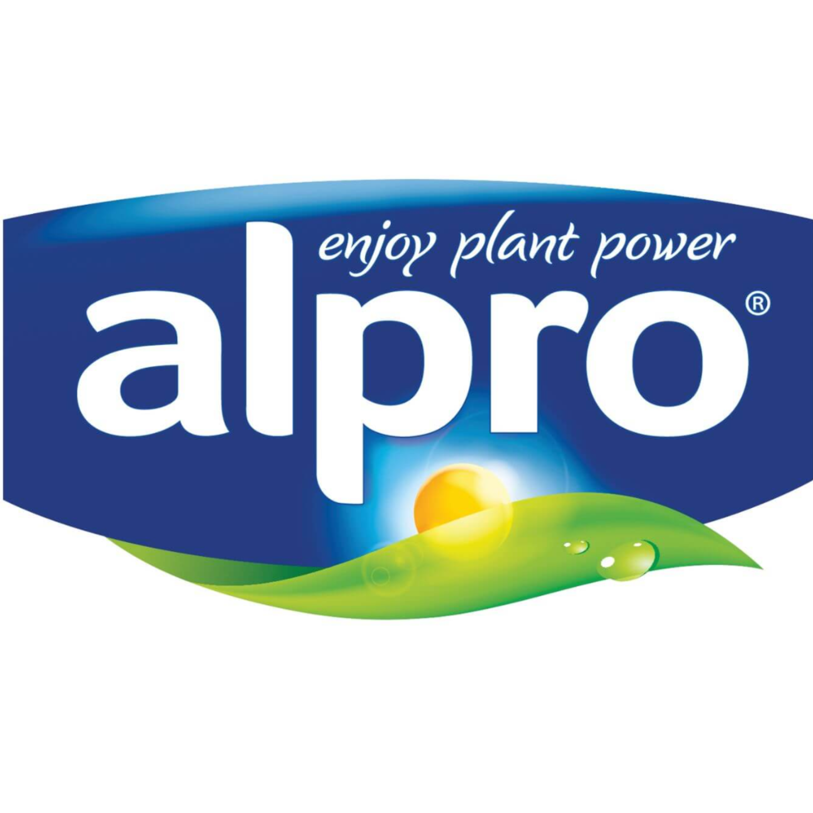 Logotipo de Alpro con el eslogan "enjoy plant power".