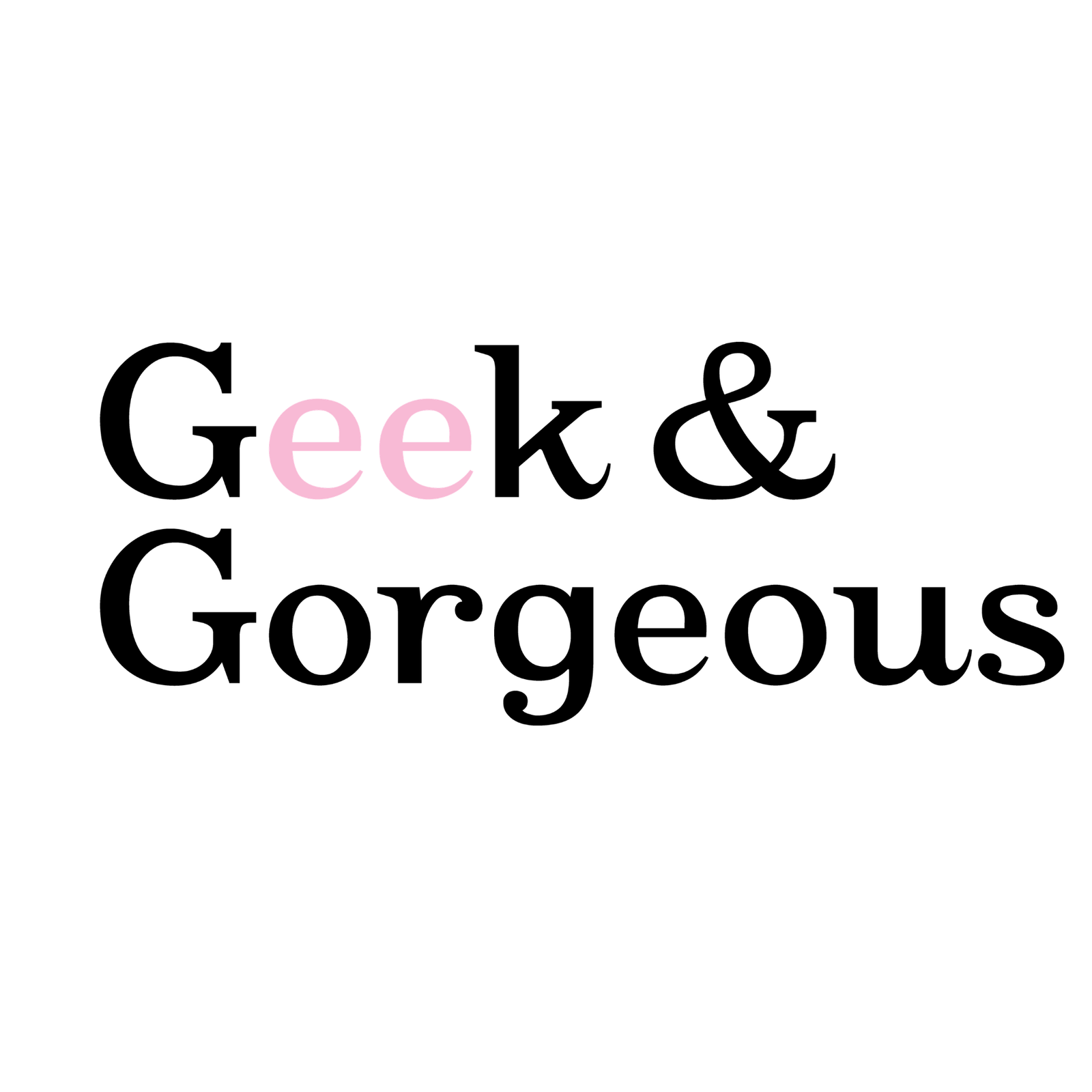 Logo Geek & Gorgeous en tipografía elegante, fondo blanco, marca de cosmética y cuidado de la piel.