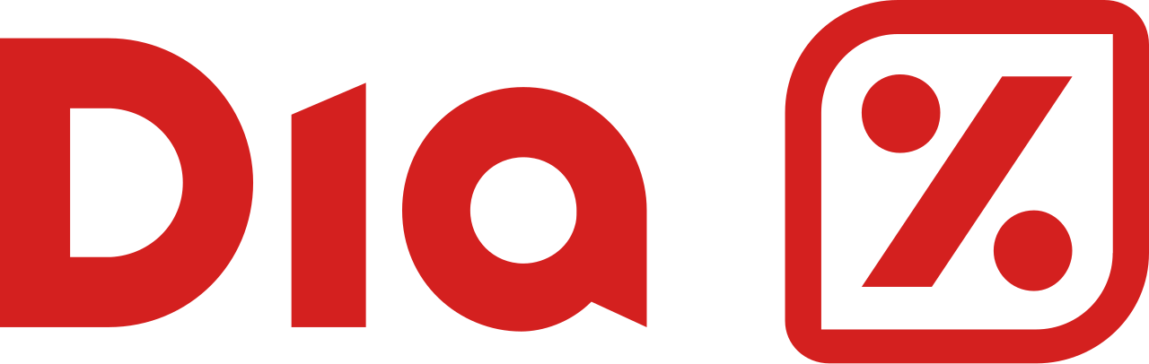 Logo de DIA en color rojo con símbolo de descuento incorporado.