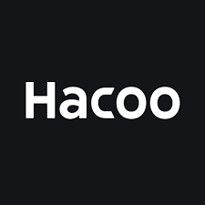 Logo de Hacoo sobre fondo oscuro, plataforma especializada en moda, accesorios y productos de estilo de vida con compras online.