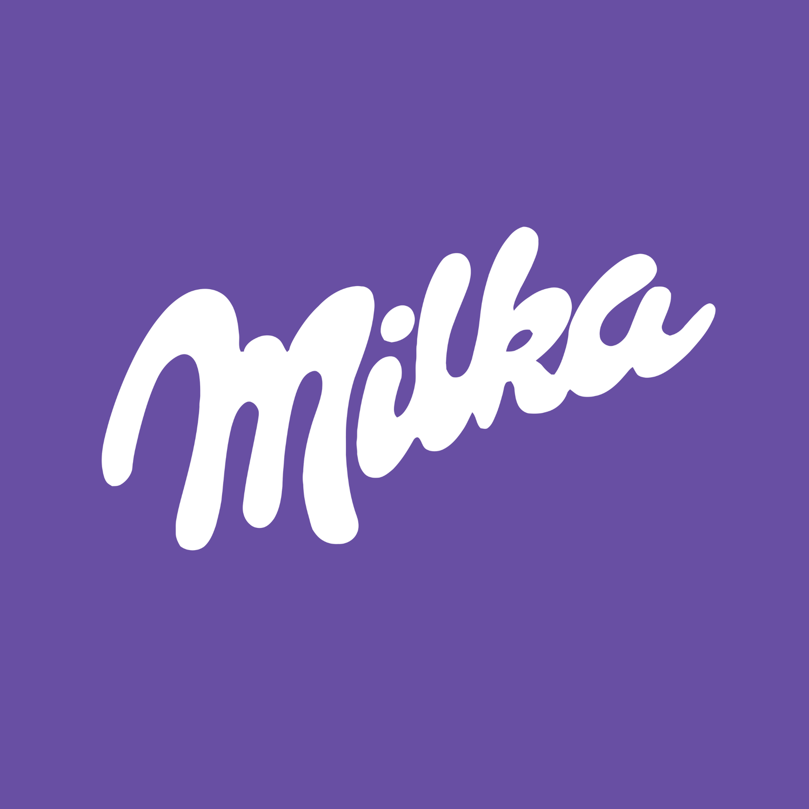 Logotipo de Milka en fondo morado para promoción de productos de chocolate.