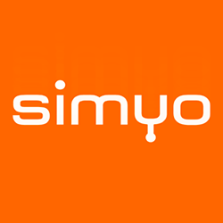 Logo de Simyo con tipografía blanca sobre fondo naranja.