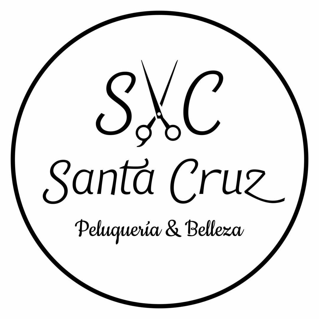 Logo de Santa Cruz Peluquería & Belleza, con tijeras y tipografía elegante.