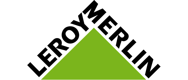Logo de Leroy Merlin con símbolo triangular verde representativo de la marca.