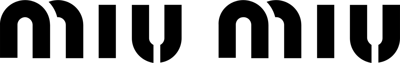 Logo de Miu Miu en color negro, identidad visual de la marca de moda y lujo.