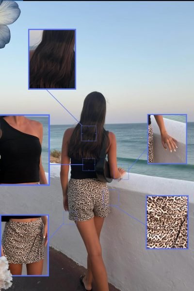 UGC María Rubio creadora de contenido fashion, lifestyle y travel mostrando outfit de verano frente al mar con estética mediterránea.