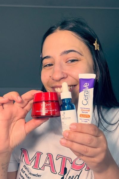 UGC Marta Salado Sánchez mostrando productos de skincare de Vichy, La Roche-Posay y CeraVe para contenido de belleza – Agencia Brilla.