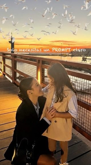 Sandra Villaespesa creadora UGC en escena lifestyle con su hija al atardecer en paseo marítimo