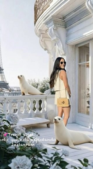 Sandra Villaespesa creadora UGC en terraza con vista a la Torre Eiffel en París contenido lifestyle de viajes