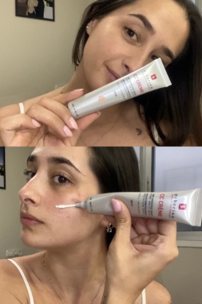 Aitana Nicolao mostrando y aplicando la CC Crème de Erborian, cuidado facial y maquillaje.